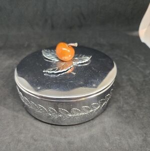 Vtg Chase Art Deco Chrome Bakelite Cherry Apple handle Coverd Candy Dish Powder